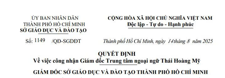 Quyết định công nhận Giám đốc